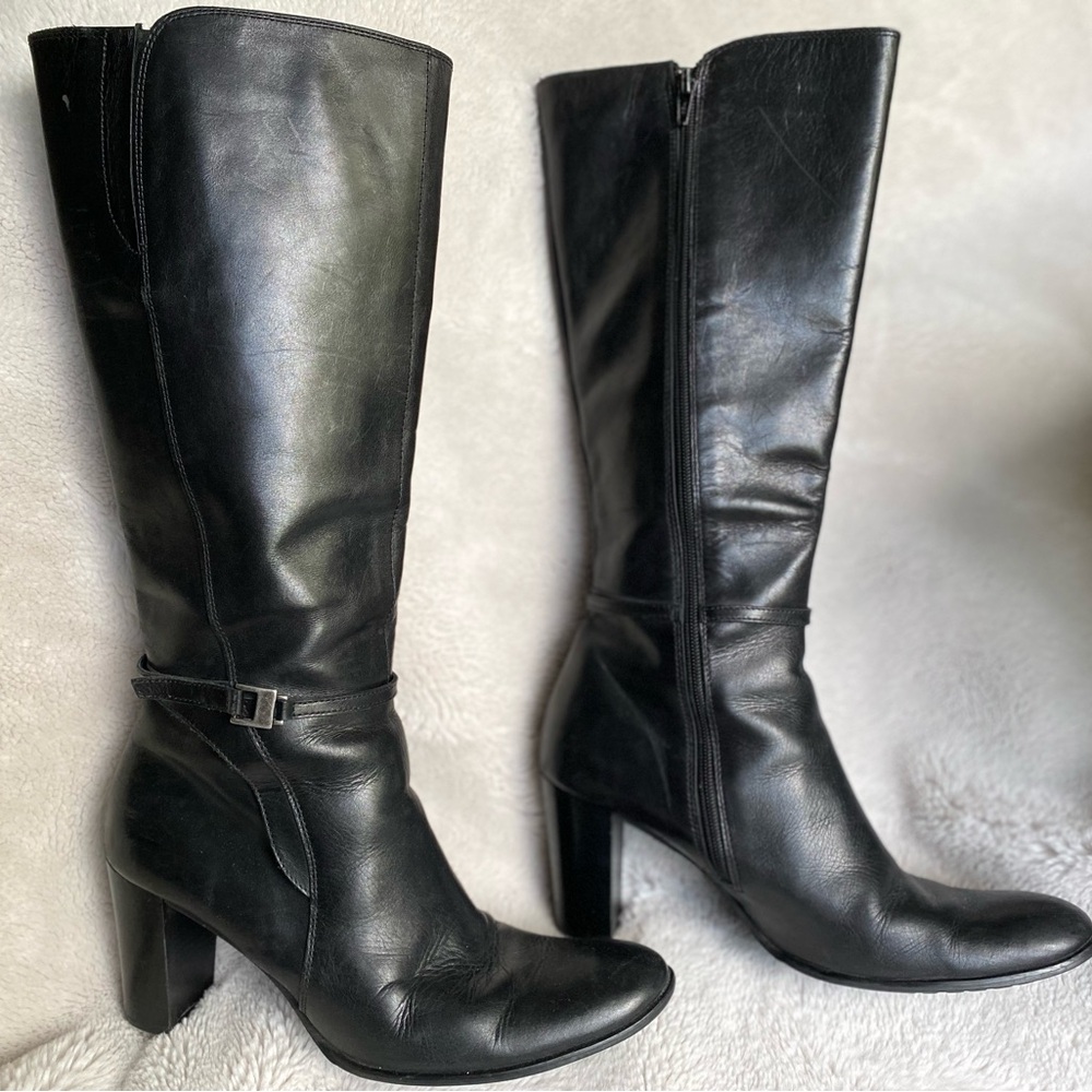 Arnold Churgin Black Leather Knee-High Boots